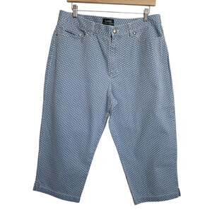 Vintage 90s Lauren Ralph Lauren Blue Polka Dot Capri Jeans Hong Kong Sz 16